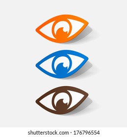Paper clipped sticker: eye. Isolated illustration icon