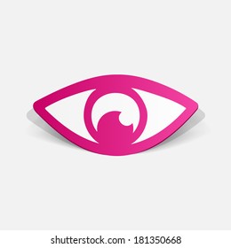 Paper clipped sticker: eye. Isolated illustration icon