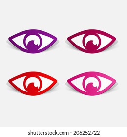 Paper clipped sticker: eye. Isolated illustration icon