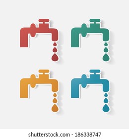 Paper clipped sticker: faucet. Isolated illustration icon