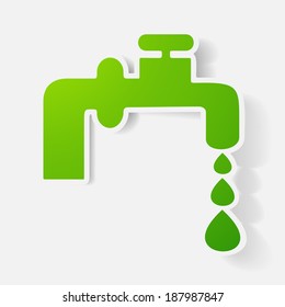 Paper clipped sticker: faucet. Isolated illustration icon