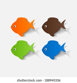 Paper clipped sticker: fish. Isolated illustration icon