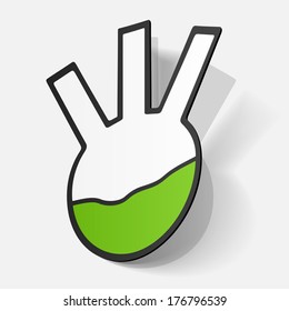 Paper clipped sticker: flask with liquid . Isolated illustration icon