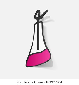 Paper clipped sticker: flask with liquid . Isolated illustration icon