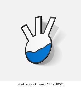 Paper clipped sticker: flask with liquid . Isolated illustration icon