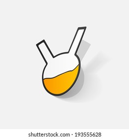 Paper clipped sticker: flask with liquid . Isolated illustration icon