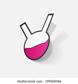 Paper clipped sticker: flask with liquid . Isolated illustration icon