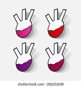 Paper clipped sticker: flask with liquid . Isolated illustration icon