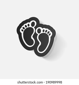 Paper clipped sticker: Footprint symbol. Isolated illustration icon