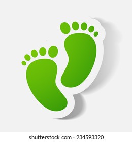Paper clipped sticker: Footprint symbol. Isolated illustration icon