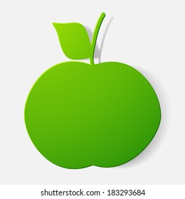 Paper clipped sticker: fruit, apple. Isolated illustration icon