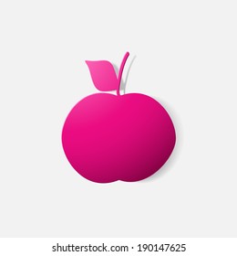 Paper clipped sticker: fruit, apple. Isolated illustration icon