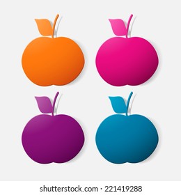 Paper clipped sticker: fruit, apple. Isolated illustration icon