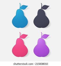 Paper clipped sticker: fruit, pear. Isolated illustration icon