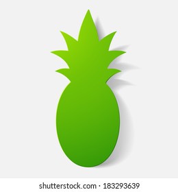 Paper clipped sticker: fruit, pineapple. Isolated illustration icon