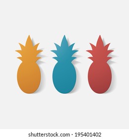 Paper clipped sticker: fruit, pineapple. Isolated illustration icon