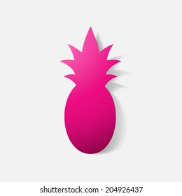 Paper clipped sticker: fruit, pineapple. Isolated illustration icon