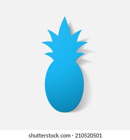 Paper clipped sticker: fruit, pineapple. Isolated illustration icon