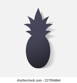 Paper clipped sticker: fruit, pineapple. Isolated illustration icon