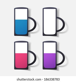 Paper clipped sticker: glass with liquid. Isolated illustration icon