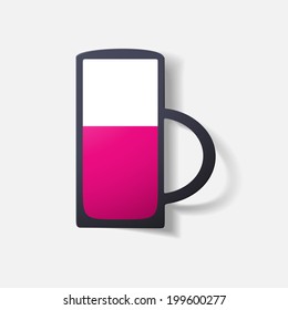 Paper clipped sticker: glass with liquid. Isolated illustration icon