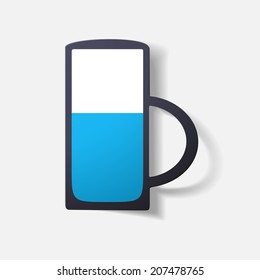 Paper clipped sticker: glass with liquid. Isolated illustration icon