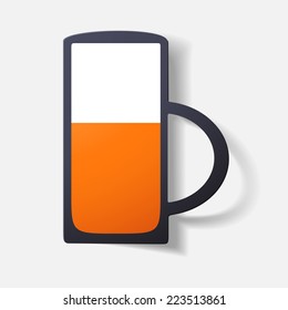 Paper clipped sticker: glass with liquid. Isolated illustration icon