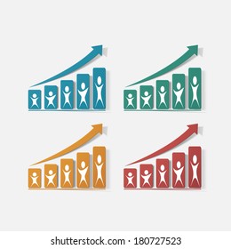 Paper clipped sticker: growing graph. Isolated illustration icon