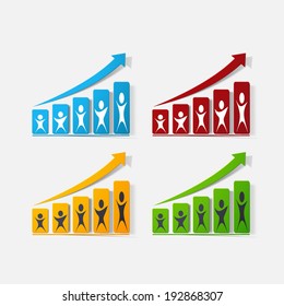 Paper clipped sticker: growing graph. Isolated illustration icon