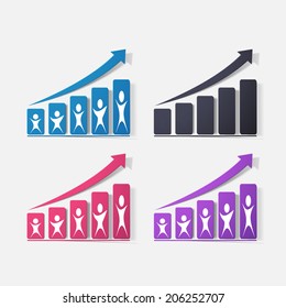 Paper clipped sticker: growing graph. Isolated illustration icon