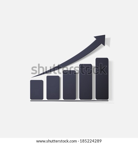 Paper clipped sticker: growing graph. Isolated illustration icon