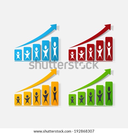 Paper clipped sticker: growing graph. Isolated illustration icon