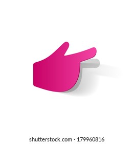 Paper clipped sticker: Hand with pointing finger. Isolated illustration icon