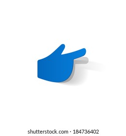 Paper clipped sticker: Hand with pointing finger.