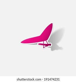 Paper clipped sticker: hang-glider. Isolated illustration icon