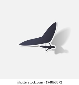 Paper clipped sticker: hang-glider. Isolated illustration icon