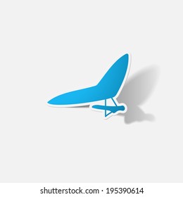 Paper clipped sticker: hang-glider. Isolated illustration icon
