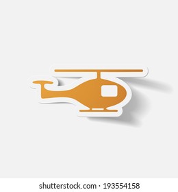 Paper clipped sticker: helicopter. Isolated illustration icon