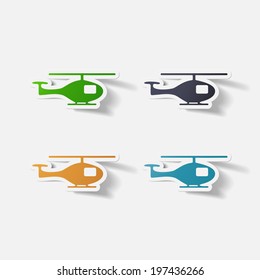 Paper clipped sticker: helicopter. Isolated illustration icon