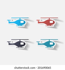 Paper clipped sticker: helicopter. Isolated illustration icon