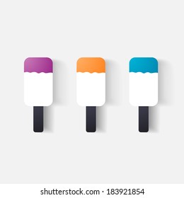 Paper clipped sticker: ice cream. Isolated illustration icon