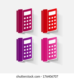 Paper clipped sticker: landline phone. Isolated illustration icon