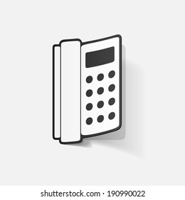 Paper clipped sticker: landline phone. Isolated illustration icon