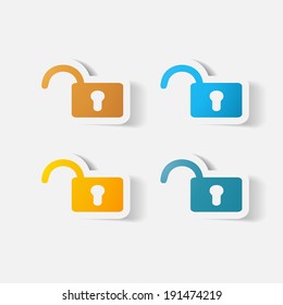 Paper clipped sticker: lock. Isolated illustration icon