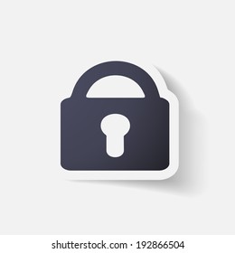 Paper clipped sticker: lock. Isolated illustration icon