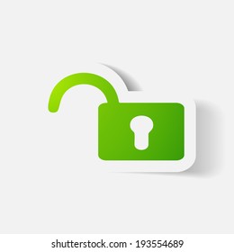 Paper clipped sticker: lock. Isolated illustration icon