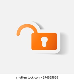 Paper clipped sticker: lock. Isolated illustration icon