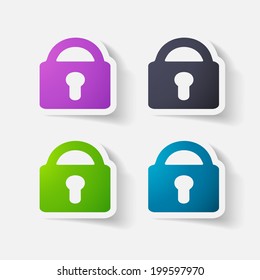 Paper clipped sticker: lock. Isolated illustration icon