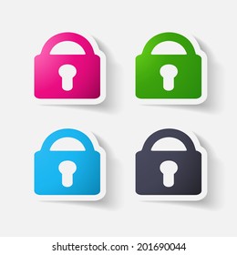 Paper clipped sticker: lock. Isolated illustration icon