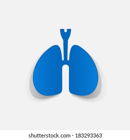 Paper clipped sticker: lungs. Isolated illustration icon